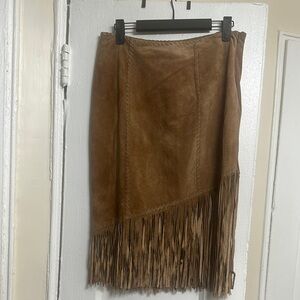 ECI Tan Suede Fringe Mini Skirt